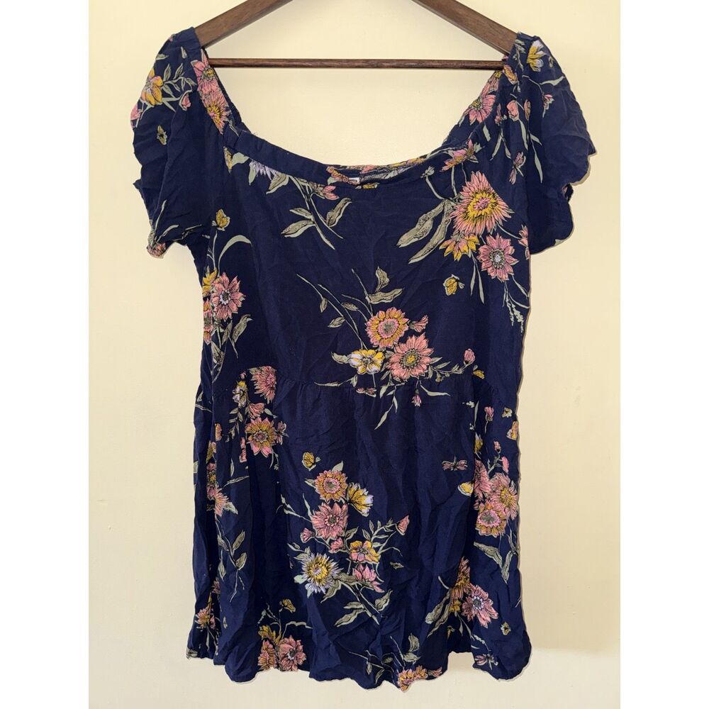 Old Navy Navy Floral Off-the-Shoulder Mini Dress Size L